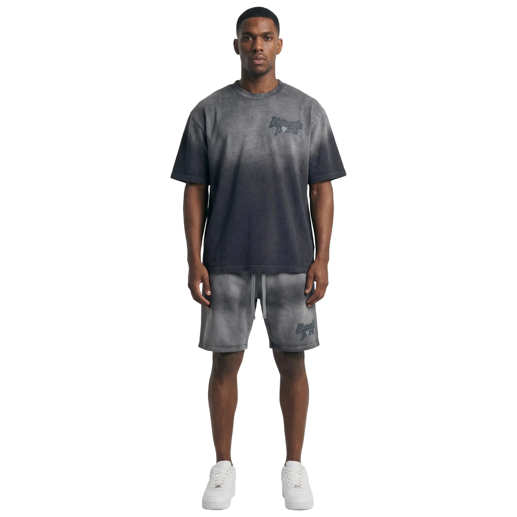 Front View of Légende Paris LND Gradient Charcoal Washed T-Shirt